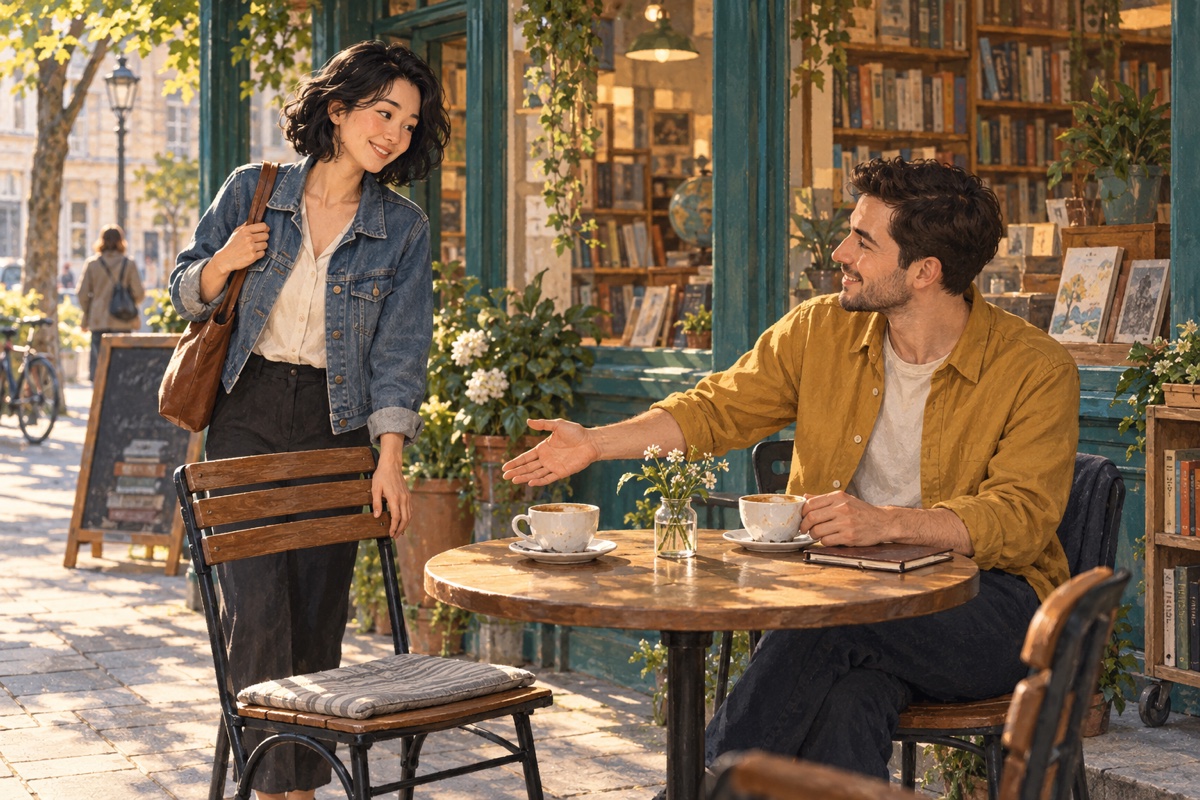 People meeting and talking at a café