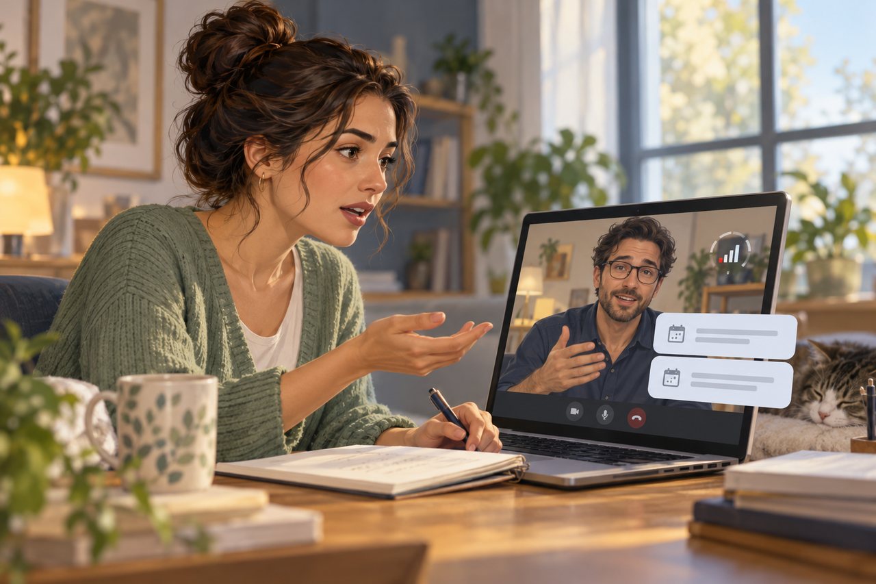 A scene joining an online meeting at the office